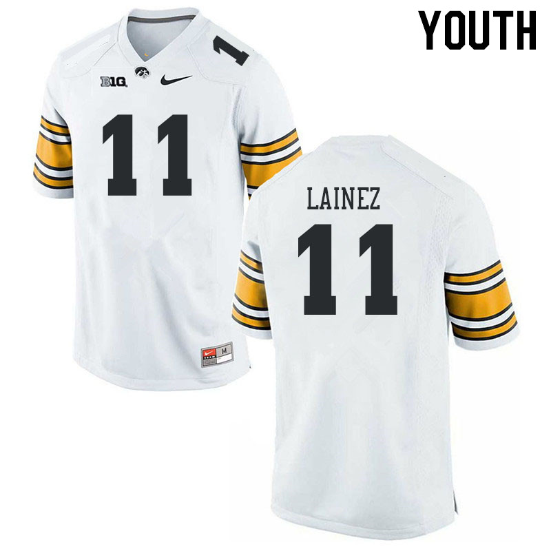 Youth #11 Marco Lainez Iowa Hawkeyes College Football Jerseys Stitched Sale-White - Click Image to Close